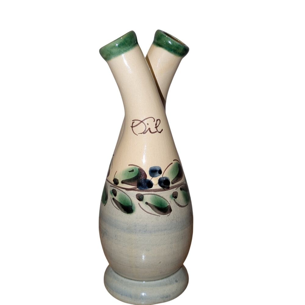 Vintage Hand-Painted Made in Spain Oil & Vinegar Decanter W/Out Pour Cork Spouts